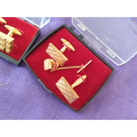 Men's Vintage Gold Tone Cuff Links & Tie Clip 1960's - Picture 2 of 6